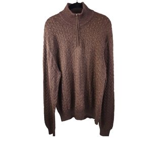 Henry Jacobson 1/4 Zip Silk Blend Sweater Men's Large Brown Cable Knit